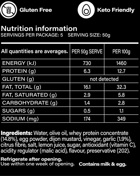 Garlic mayonnaise nutrition panel and ingredients