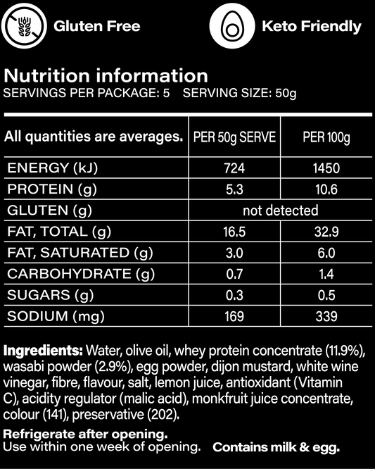 Wasabi mayonnaise nutrition panel and ingredients